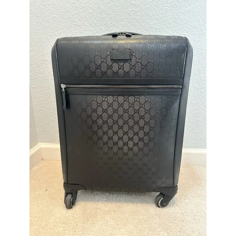 AUTHENTIC GUCCI GG IMPRIME TROLLEY SUITCASE CARRY-ON LUGGAGE BLACK 293909